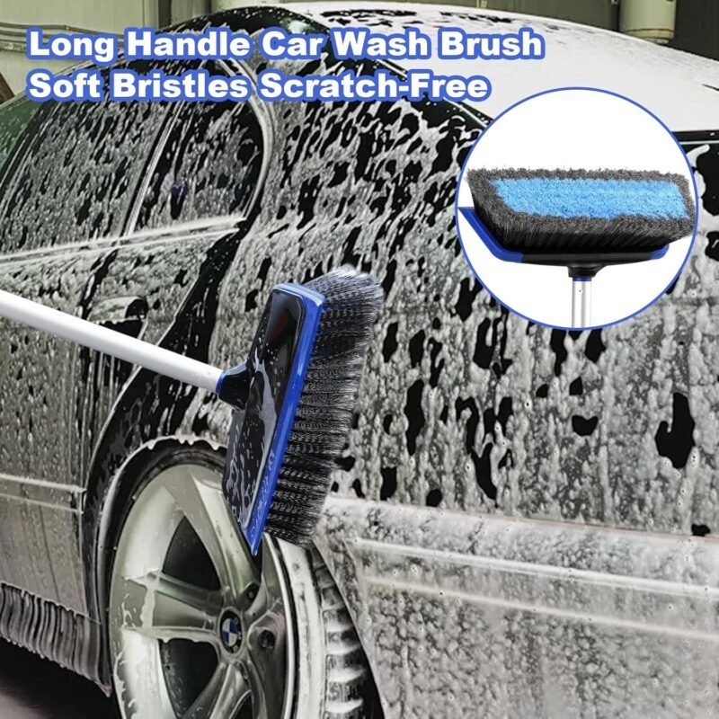 62'' Car Wash Brush with Long Handle, Scratch-Free Car Wash Mop Kit with Wheel Tire Brush, Wash Mitt Towel, Windshield Squeegee, Car Cleaning Brush Kit for Cars RV Truck Boat - Image 2