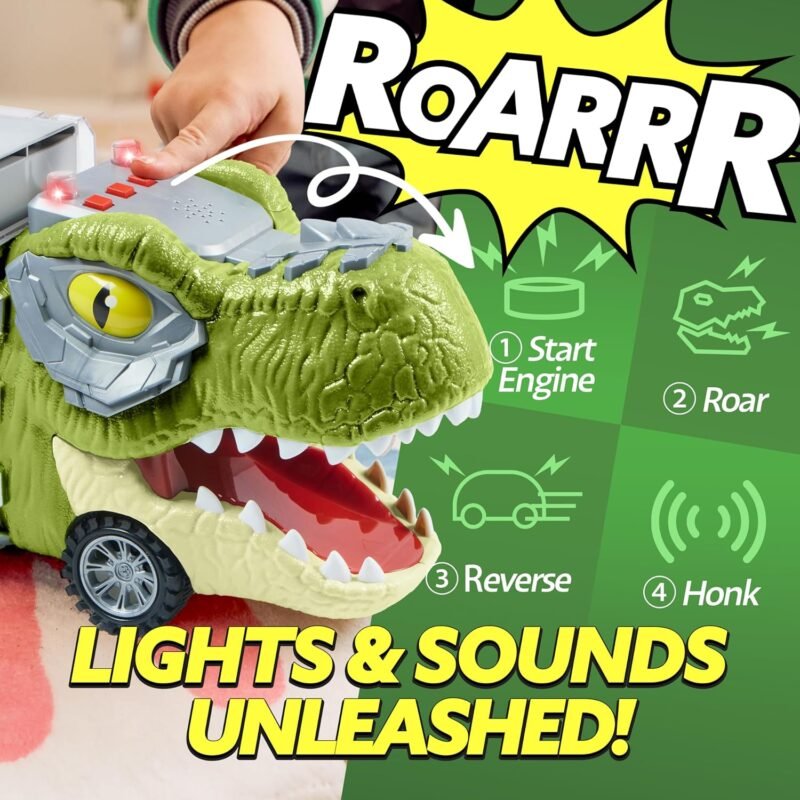 JOYIN 13 in 1 Dinosaur Toys for Kids 3-5, Dinosaur Truck with 12 Pull Back Cars, Small Cars Set, Birthday Gifts Toys for 3 4 5+ Year Old Boy, Transport Carrier Truck for Toddlers 3-4 Years - Image 2