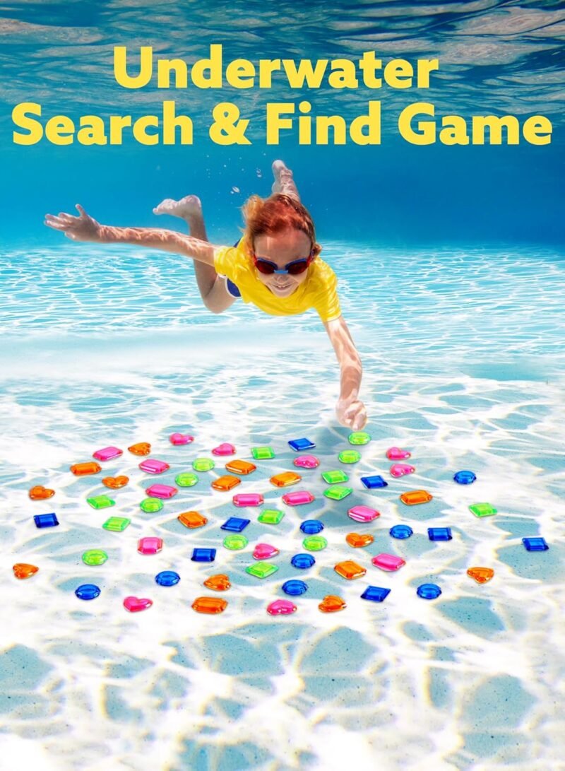 JOYIN 4-in-1 Diving Pool Toys,Underwater Seek and Find Gems Game Set Waterproof,Swiming Pool Toys for Kids with Mesh Bag, Water Gifts for Summer Swim Dive Search Treasure Match Games - Image 3