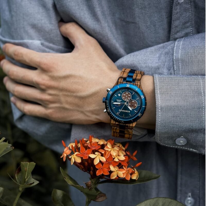 2win Mens Personalized Engraved Wooden Watches Fashion Multifunction Custom Watch Birthday Anniversary Wood Watches for Husband Boyfriend Dad Him Son with Gift Box - Image 2