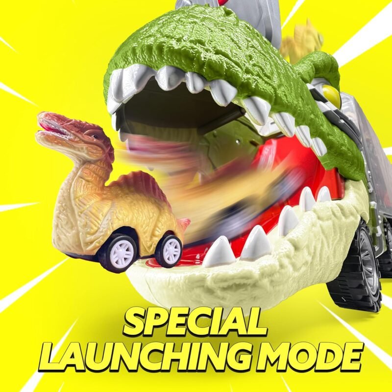 JOYIN 13 in 1 Dinosaur Toys for Kids 3-5, Dinosaur Truck with 12 Pull Back Cars, Small Cars Set, Birthday Gifts Toys for 3 4 5+ Year Old Boy, Transport Carrier Truck for Toddlers 3-4 Years - Image 3