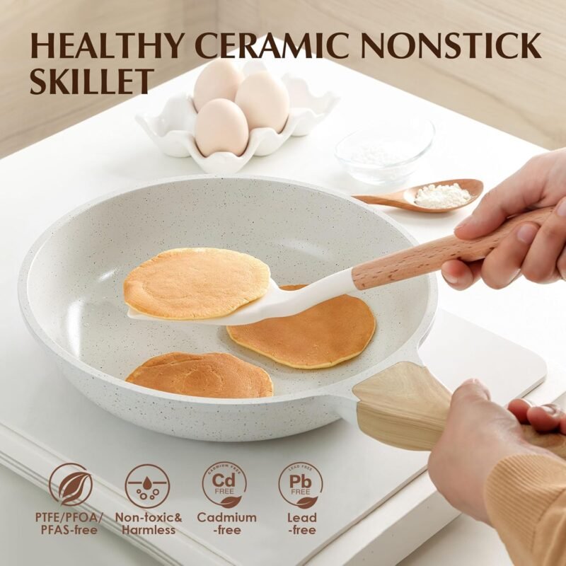 SENSARTE Nonstick Ceramic Frying Pan with Lid 8/9.5/11/12.5 Inch Omelet Pan Skillet, PFAS/PTFE/PFOA Free Healthy Non-toxic Chef's Pan Induction Compatible Egg Pan with Heat Resistant Handle - Image 2