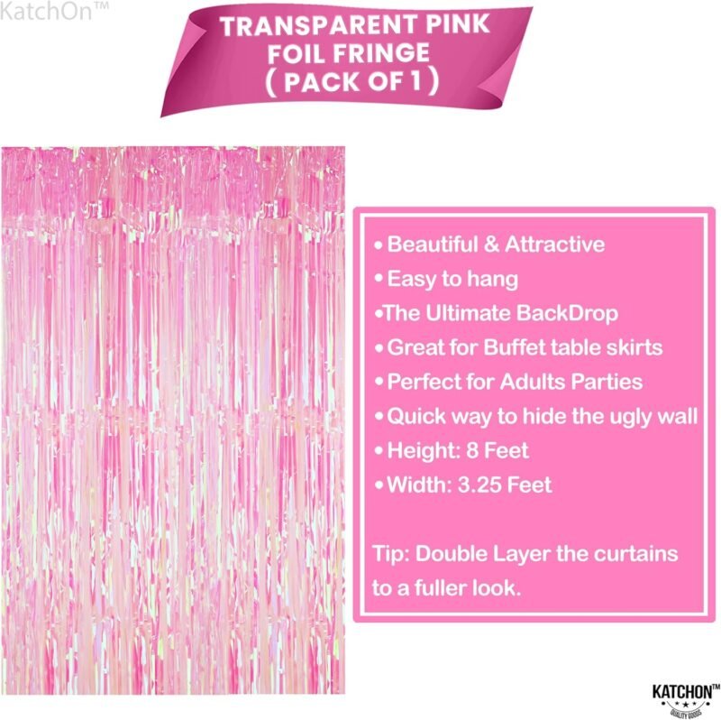 KatchOn, XtraLarge Iridescent Pink Backdrop Curtain - 3.2x8 Feet | Pink Streamers for Birthday Decorations | Iridescent Backdrop for Iridescent Party Decorations | Pink Graduation Decorations 2025 - Image 2