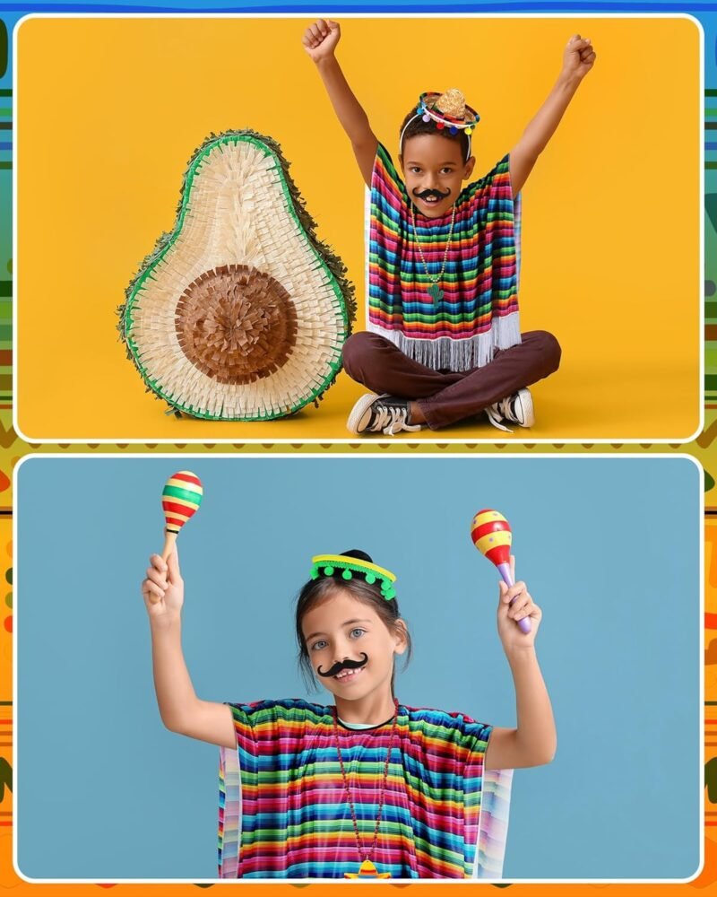 48 Pcs Mexican Costume Poncho Sombrero Serape Cinco De Mayo Fiesta Party Supplies Poncho Mustaches Necklace Set for Adults Party Favors Decorations - Image 7