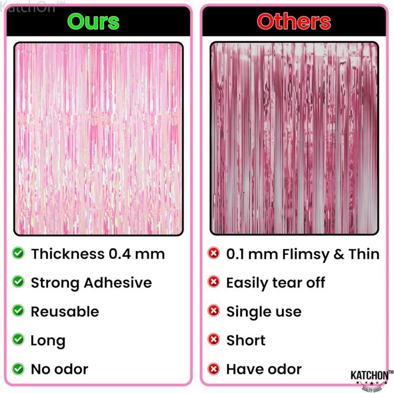KatchOn, XtraLarge Iridescent Pink Backdrop Curtain - 3.2x8 Feet | Pink Streamers for Birthday Decorations | Iridescent Backdrop for Iridescent Party Decorations | Pink Graduation Decorations 2025 - Image 4