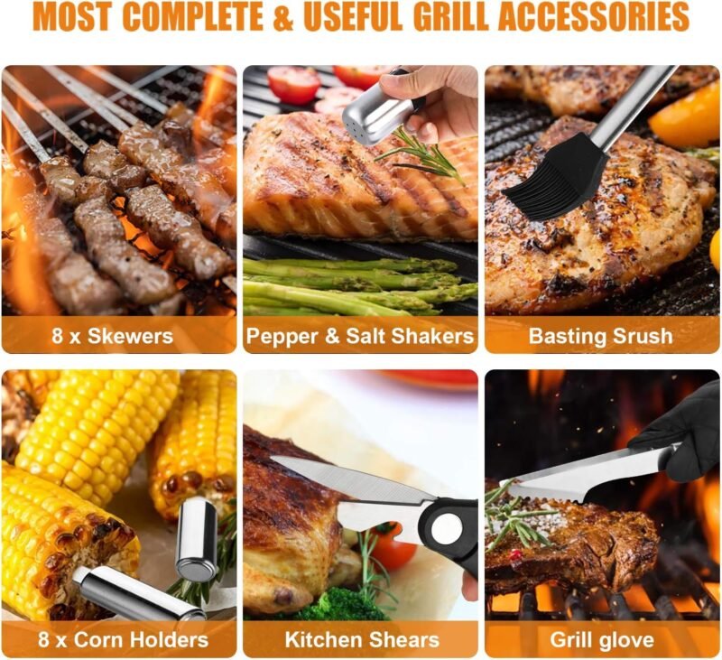 BBQ Grill Accessories Set, 38Pcs Stainless Steel Grill Tools Grilling Accessories with Aluminum Case, Thermometer, Grill Mats for Camping/Backyard Barbecue, Grill Set for Men Women - Image 7