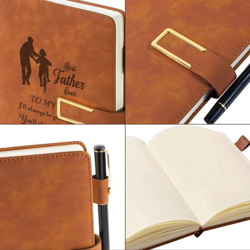 Leather Journal Gift for Dad Custom Notebook for Dad from Daughter Personalized Journal A5 Travel Diary Vintage Leather Sketchbook Fathers Day Christmas for Father Perfect Gifts Box Set with Pen - Image 3