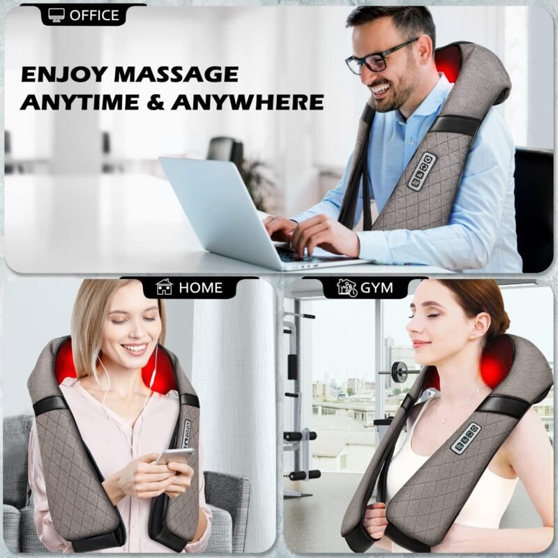 Blue Elf Shiatsu Electric Neck Back Massager Pillow 3D Kneading with Heat for Shoulder, Lower Back, Foot, Leg Muscles Pain Relief Relax in Car Office and Home (Gray) - Image 4