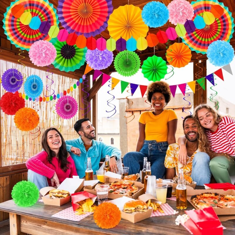 35 PCS Cinco de Mayo Decorations, Fiesta Party Decorations, Cinco de Mayo Banner Paper Fans Tissue Pompom Hanging Swirls Garland String for Fiesta Mexican Party Decorations Favors Supplies Decor - Image 8