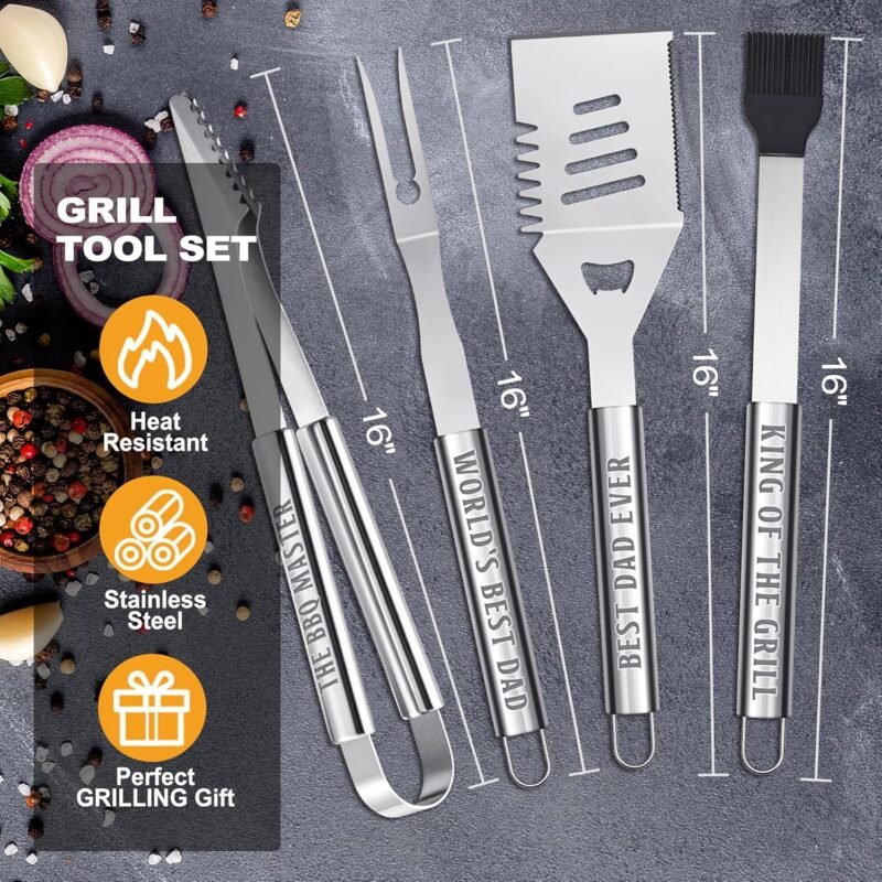 Fathers Day Dad Gifts from Daughter, Grilling Accessories, Heavy Duty Stainless Steel Grill Set BBQ Grill Tools for Outdoor Grill with Aluminum Case, Camping Grill Utensils Set Ideal Grilling Gifts - Image 7