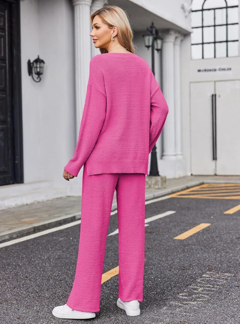 Ekouaer Pajamas for Women 2 Piece Lounge Set Fuzzy Fleece Long Sleeve Pullover Sweater Top Wide Leg Pants Set Outfits S-XXL - Image 5