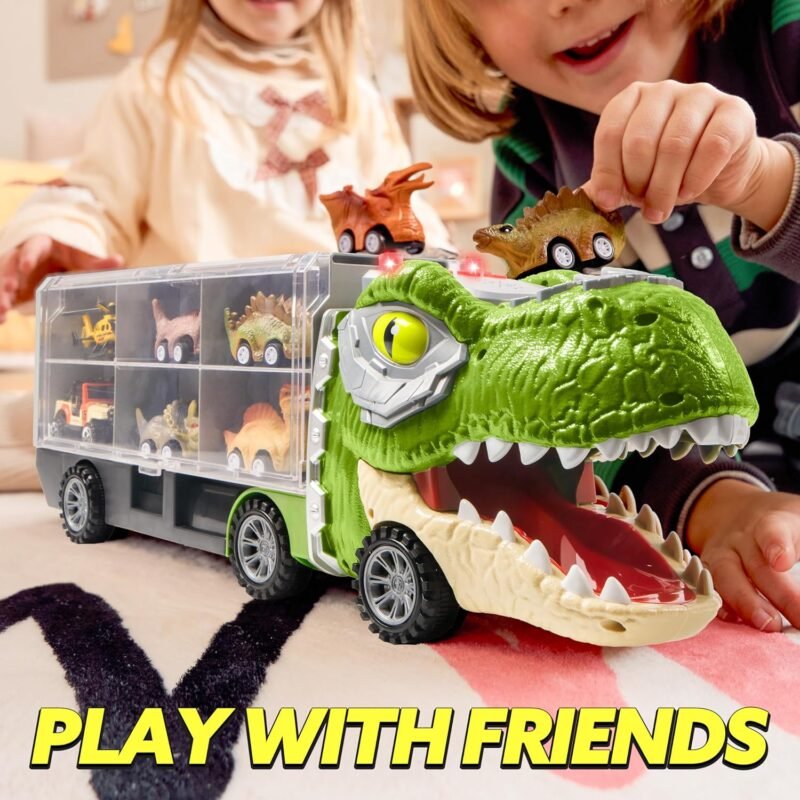JOYIN 13 in 1 Dinosaur Toys for Kids 3-5, Dinosaur Truck with 12 Pull Back Cars, Small Cars Set, Birthday Gifts Toys for 3 4 5+ Year Old Boy, Transport Carrier Truck for Toddlers 3-4 Years - Image 7