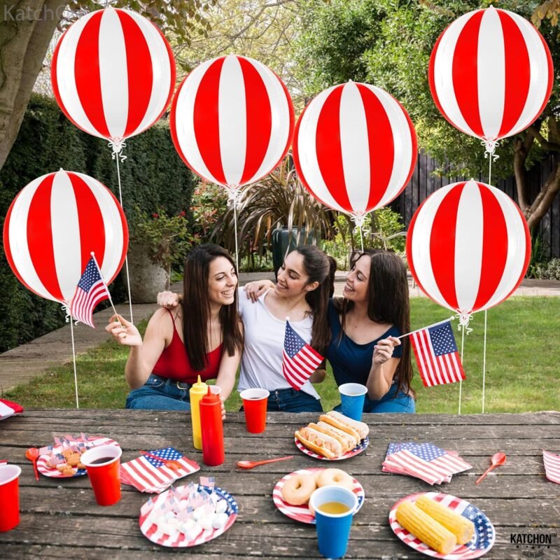 KatchOn Red and White Carnival Balloons - Pack of 6 | Circus Decorations | Striped Balloons for Theme Party - Image 5