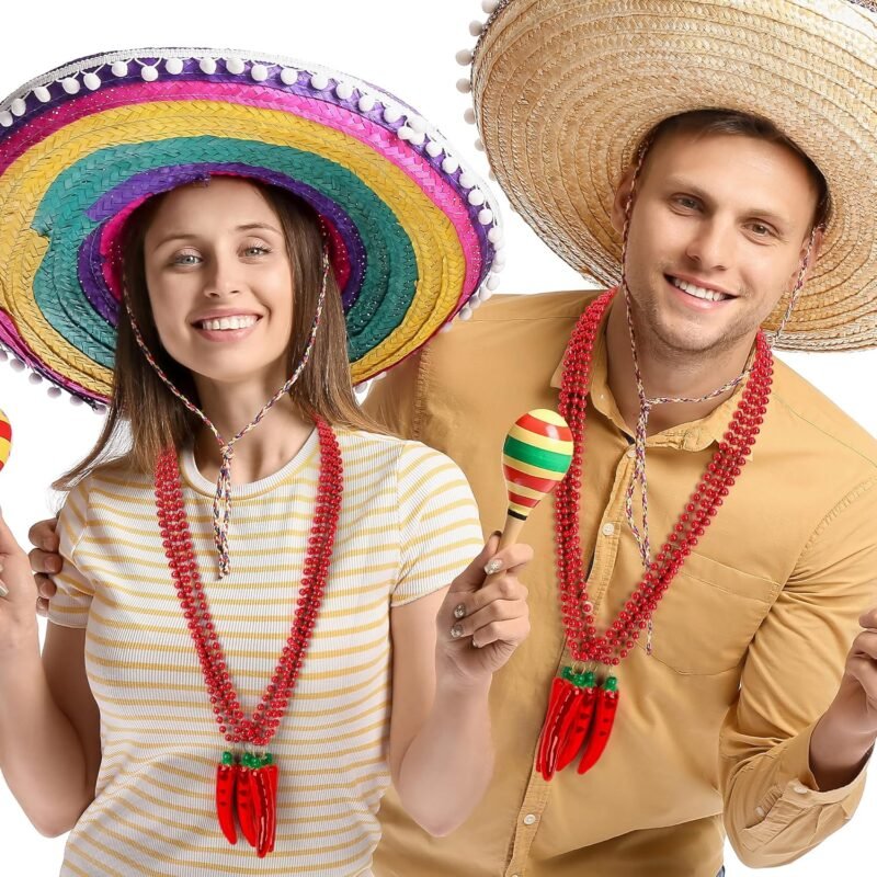24PCS Cinco de Mayo Necklace Decorations, Fiesta Red Chili Pendant Beads Necklace Bulk, Metallic Mexican Party Decor Beads, Fiesta Cactus Pinata Maracas Accessories for Cinco de Mayo Party Favors - Image 7