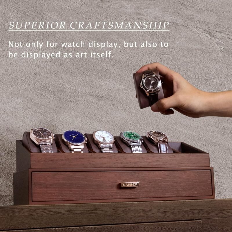 KAMIER High End Wooden Watch Box with 6 Slots & Glass Lid - 2-Layer Jewelry Organizer for Men - Watch Display Case, Ideal Business Gift for Watch Enthusiasts （with Gift Box）, Walnut - Image 6