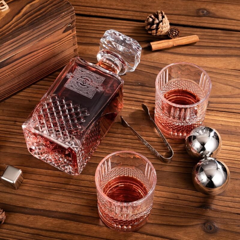 Whiskey Decanter, Decanter Sets for Men, Whiskey Glasses, Stainless Steel Whiskey Stones and Tongs with Wooden Gift Box, Father's Day Gifts for Dad, Retirement Birthday Gifts for Men - Image 6