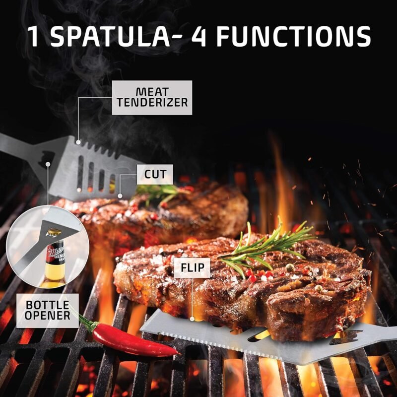 Kaluns Grilling Accessories, Dad Gifts for Fathers Day Grilling Gifts, Heavy Duty Stainless Steel Grill Set BBQ Grill Accessories for Outdoor Grill with Aluminum Case and Apron, Best Gifts for Men Dad - Image 6