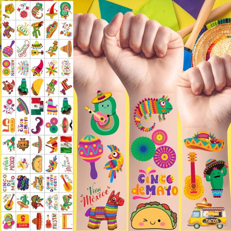 Cinco De Mayo Temporary Tattoos - Cinco De Mayo Decorations Fiesta Party Decorations Supplies Accessories Traditional Mexico Fiesta Party Favors Mexican Design Taco Celebration Gift Idea For Family - Image 4