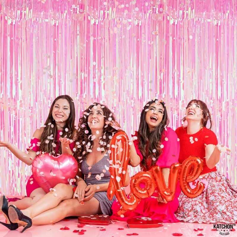 KatchOn, XtraLarge Iridescent Pink Backdrop Curtain - 3.2x8 Feet | Pink Streamers for Birthday Decorations | Iridescent Backdrop for Iridescent Party Decorations | Pink Graduation Decorations 2025 - Image 6