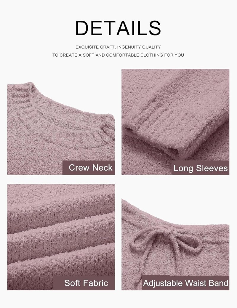 MEROKEETY Womens Fuzzy Fleece Long Sleeve 2 Piece Loungewear Outfits Sweater Pants Pajama Sets - Image 6