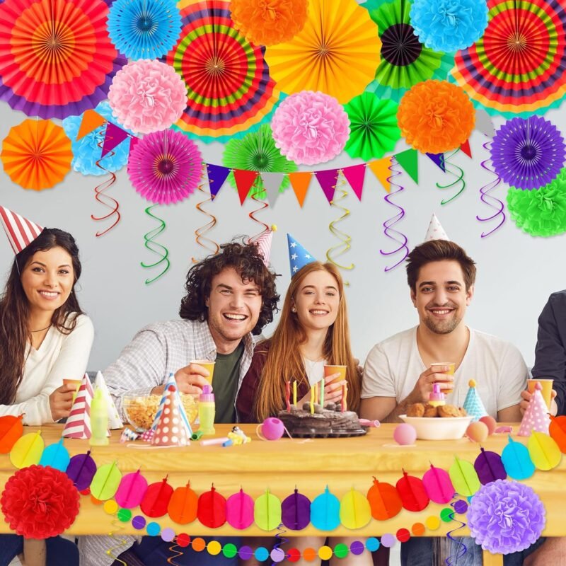 35 PCS Cinco de Mayo Decorations, Fiesta Party Decorations, Cinco de Mayo Banner Paper Fans Tissue Pompom Hanging Swirls Garland String for Fiesta Mexican Party Decorations Favors Supplies Decor - Image 9