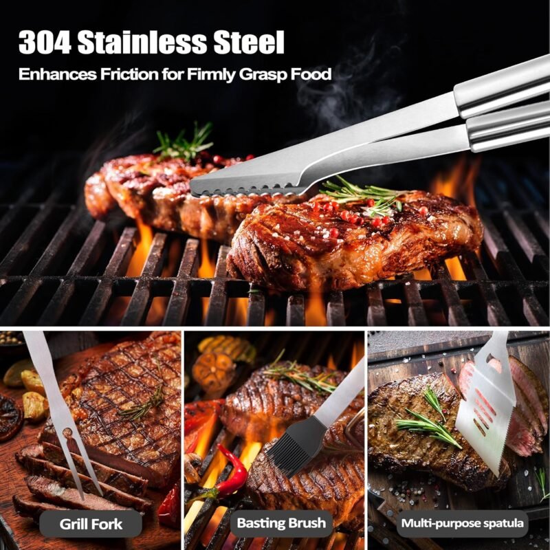 Fathers Day Dad Gifts from Daughter, Grilling Accessories, Heavy Duty Stainless Steel Grill Set BBQ Grill Tools for Outdoor Grill with Aluminum Case, Camping Grill Utensils Set Ideal Grilling Gifts - Image 4