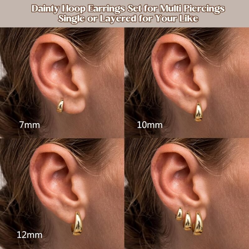 BESTEEL 3Pairs Gold Hoop Earrings Set for Women Chunky Gold Silver Earring 14K Gold Filled Hypoallergenic Small Huggie Hoops Lightweight Tiny Thick Trendy Hoop Earrings Stacks for Multiple Piercing - Image 3