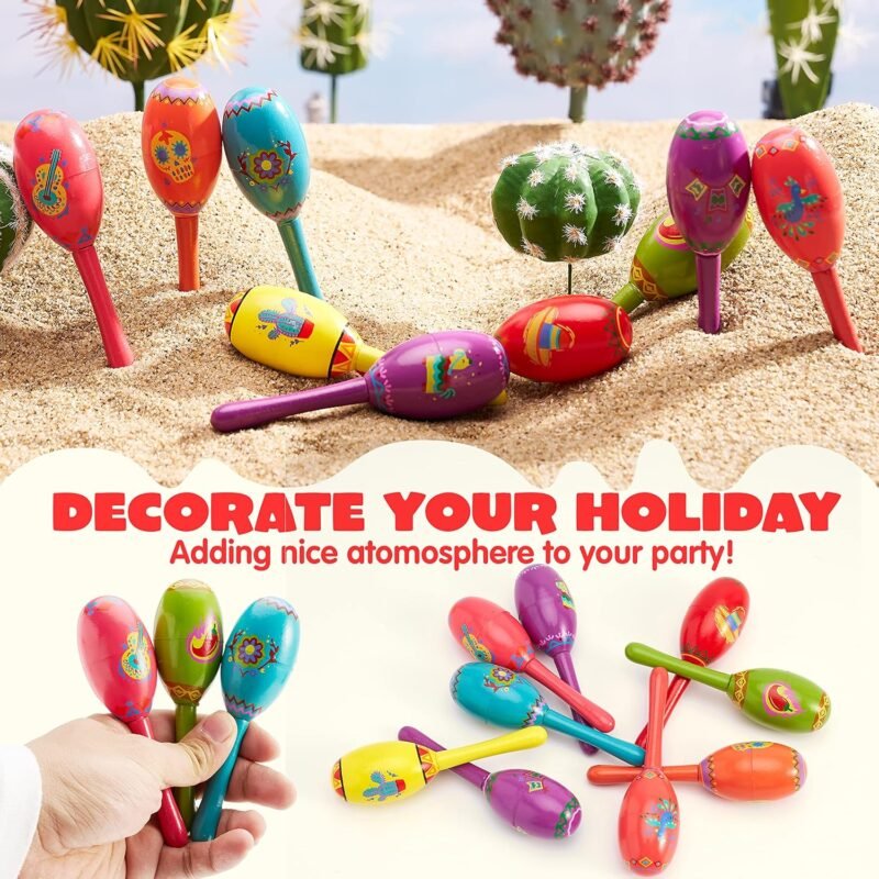 JOYIN 9 Pcs Fiesta Wooden Maracas 9 Designs Noisemaker for Cinco De Mayo Party Favors, Mexican Musical Fun, Carnivals, Taco Tuesday Event, Mexican Decorations, Luau Party - Image 4