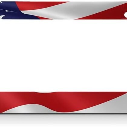 Patriotic American Flag License Plate Frame Red Blue White Car Frames, License Plates Holder， USA Flag July 4Th License Plate Aluminum Metal Frames for Women Men Auto Decoration