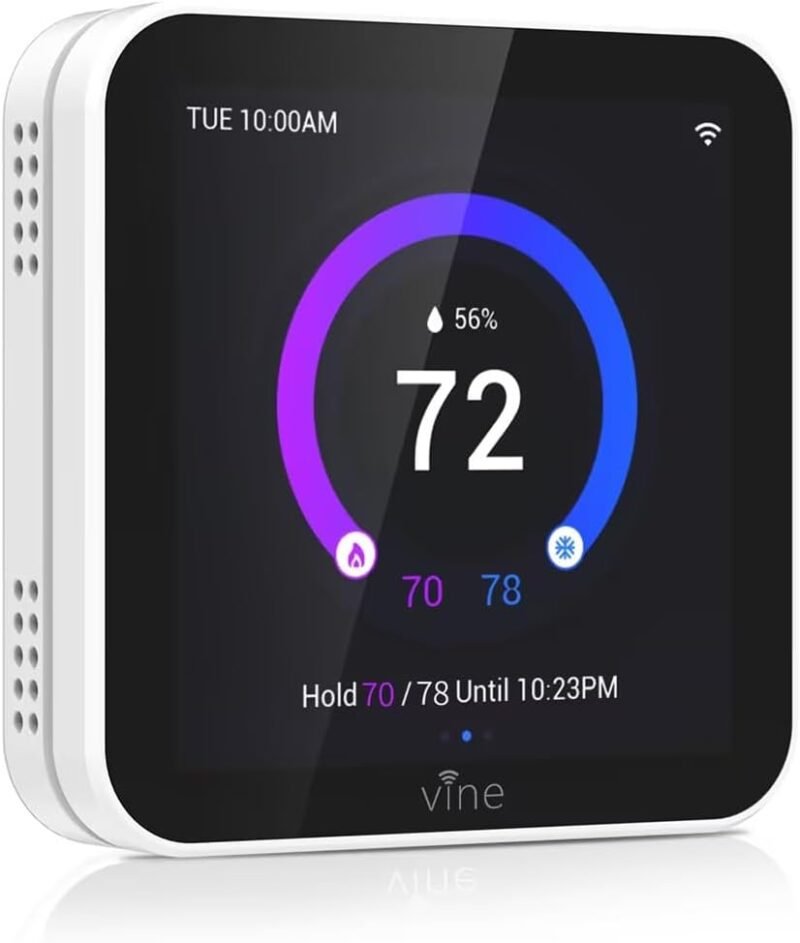 vine Smart Thermostat Larger Color Screen Thermostats for Home Heat and AC, 7 Day Programmable WiFi Thermostat App Control Compatible with Alexa and Google Assistant, C-Wire Required