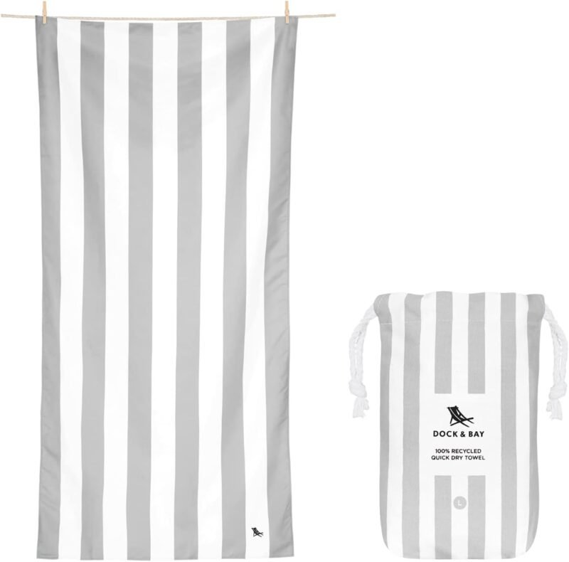 Dock & Bay Beach Towel - Quick Dry, Sand Free - Compact, Lightweight - 100% Recycled - Includes Bag - Cabana Light - Goa Grey - Large (160x90cm, 63x35)