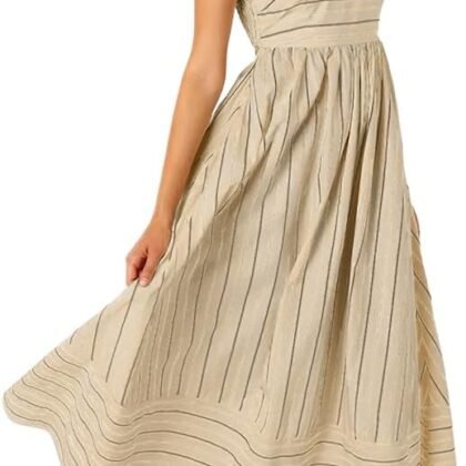 chouyatou Women's Striped Back Smocked Maxi Dress Sexy Spaghetti Strap Cut Out Flowy Swing Long Dress