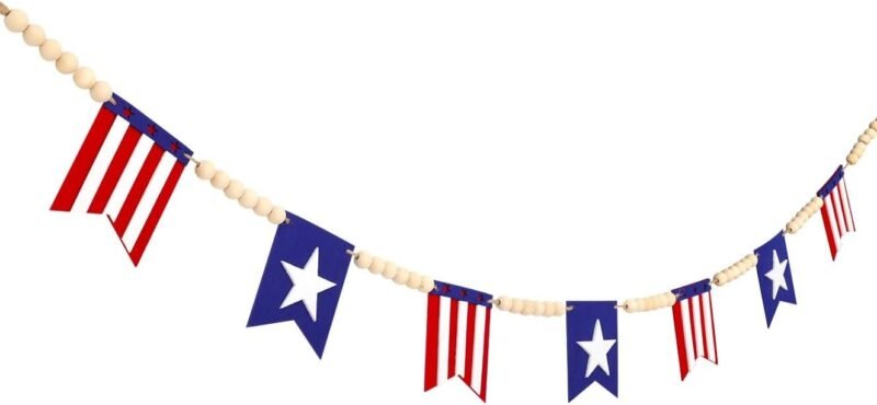 5.1 FT 4th of July Patriotic American Flag Wood Bead Garland Banner - Independence Day Decorations for Fireplace Mantle, Red White Blue Decor for Memorial Day, Veterans Day & Party Supplies - Image 8