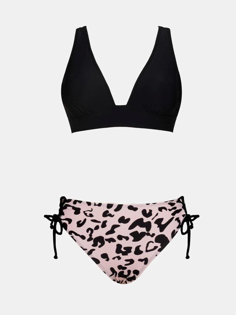 CUPSHE Bikini Set for Women Two Piece Swimsuit V Neck Triangle Top Wide Straps Cross Back Lace up Mid Rise - Image 5