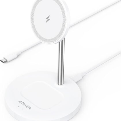 Anker iPhone 16 Wireless Charging Stand, PowerWave 2-in-1 Magnetic Stand Lite with USB-C Cable, For iPhone 16/15/14/13 Series, AirPods (No AC Adapter)