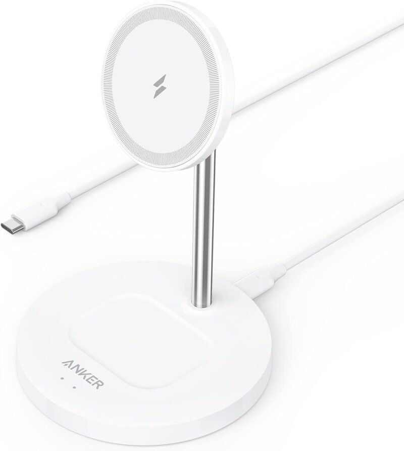 Anker iPhone 16 Wireless Charging Stand, PowerWave 2-in-1 Magnetic Stand Lite with USB-C Cable, For iPhone 16/15/14/13 Series, AirPods (No AC Adapter)