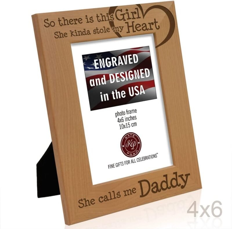 KATE POSH So there is this Girl, She kinda stole my heart, She calls me Daddy Natural Engraved Wood Photo Frame, Father Daughter Gifts, Father's Day, Best Dad Ever, New Baby, New Dad (4x6 Vertical) - Image 5