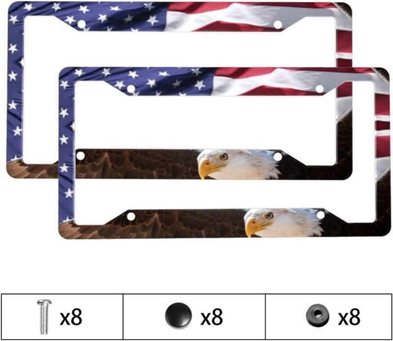 Eagle American Flag License Plate Frames, 2 Packs July 4th Independence Day Decorative License Plate Covers Cute Car Accessories Aluminum License Plate Holder for Women Men - Image 2
