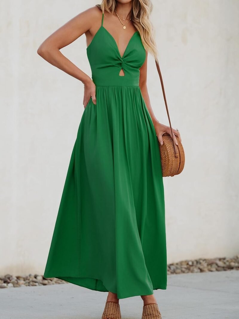 CUPSHE Women Casual Dress Beach Sleeveless V Neck Summer Cutout Spaghetti Straps Formal Maxi Sun Dresses - Image 2