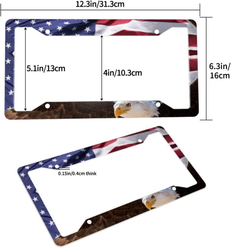 Eagle American Flag License Plate Frames, 2 Packs July 4th Independence Day Decorative License Plate Covers Cute Car Accessories Aluminum License Plate Holder for Women Men - Image 3