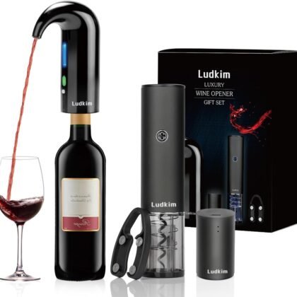 Electric Wine Opener, Rechargeable Wine Gift Set With Electric Wine Aerator Dispenser, Automatic Electric Wine Corkscrew, Automatic Wine Saver Vaccum Pump, Foil Cutter and Gift Box