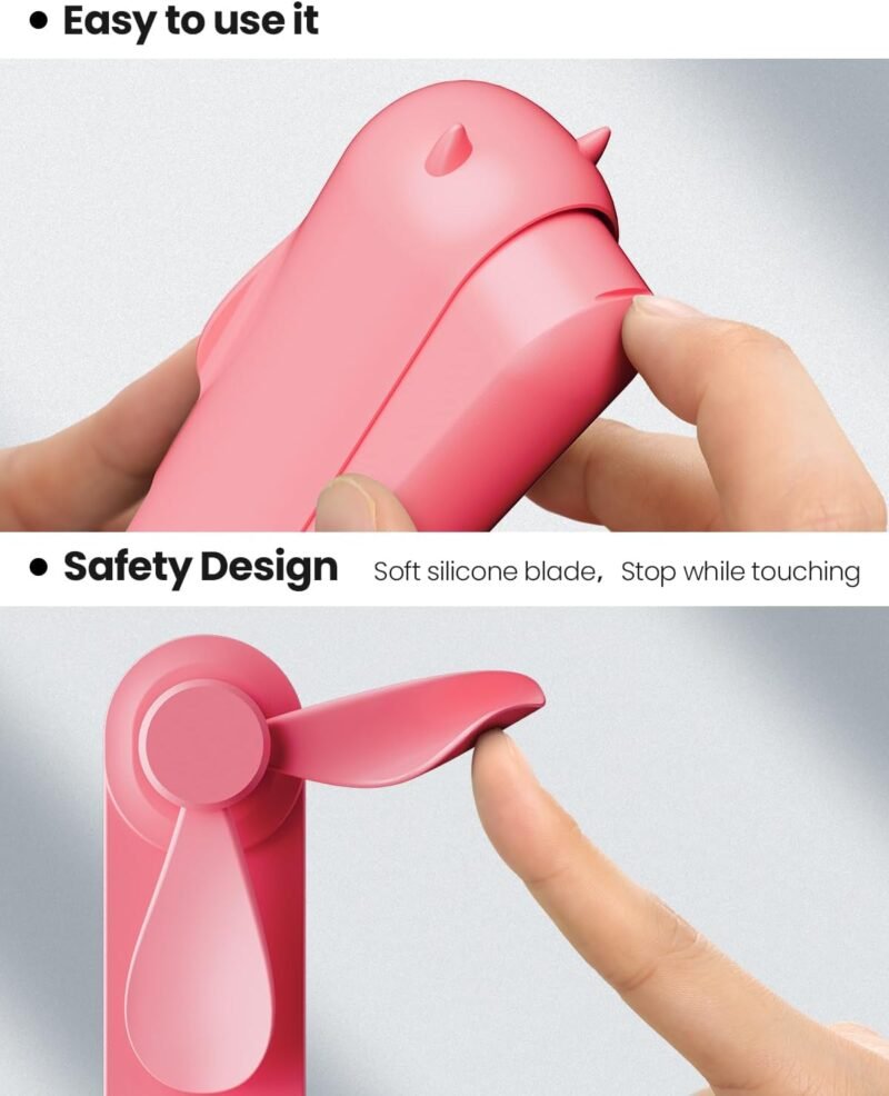 GAIATOP Portable Handheld Fan, 3 IN 1 Mini Foldable Travel Fans [17H Max Cooling Time] with Power Bank, Pocket Design USB Rechargeable for Travel Concert Lash Makeup, Summer Gifts for Women Girl, Rose - Image 6