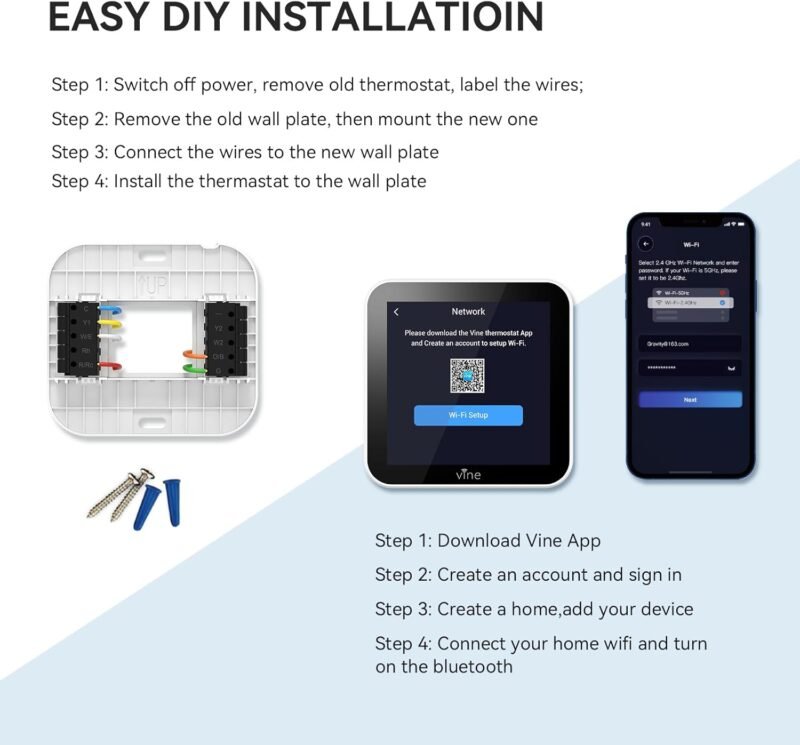 vine Smart Thermostat Larger Color Screen Thermostats for Home Heat and AC, 7 Day Programmable WiFi Thermostat App Control Compatible with Alexa and Google Assistant, C-Wire Required - Image 7