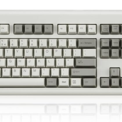 Perixx PERIBOARD-106M, Wired Performance Full-Size USB Keyboard, Curved Ergonomic Keys, Classic Retro Gray/White Color, US English Layout