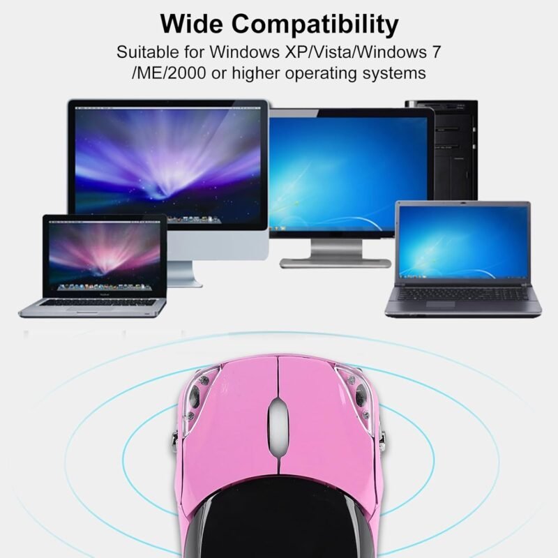 ASHATA 2.4G Car Mouse with USB Reciver 1600DPI Optical Mouse for PC Computer Laptop Tablet, High Cute Mouse for Win XP//Win7/ME/2000/for OS (Pink) - Image 4
