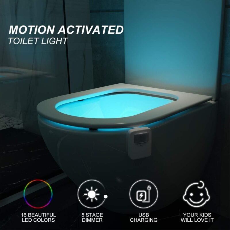 Chunace 4 Pack Rechargeable Toilet Night Light with Motion Activated Sensor, 16 Colors LED Nightlight Inside Bowl, Cool Stuff for Bathroom Decor Accessories, Unique & Funny Gadgets for Men/Kids 2025 - Image 2