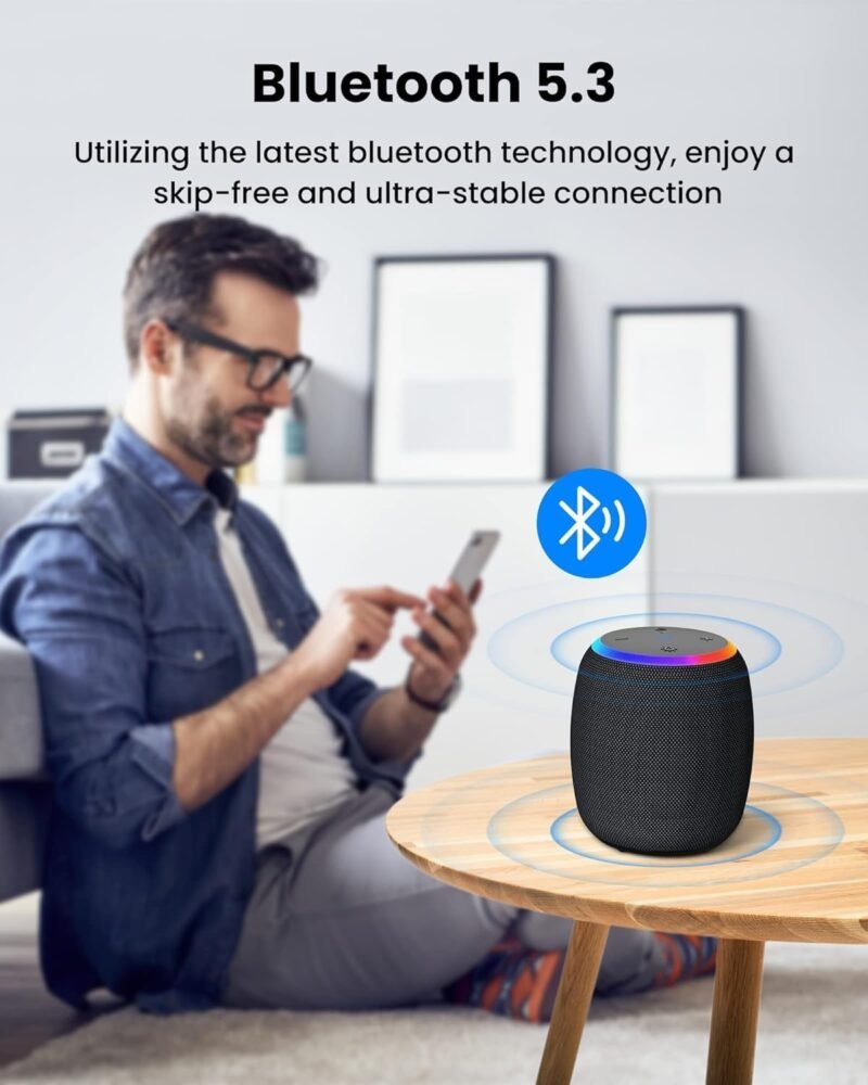 Bluetooth Speaker, Portable Wireless Bluetooth 5.3, 15W Clear Bass, IPX6 Waterproof, LED Lights, AUX/TF/USB, Dual TWS Pairing, 12H Playtime, Small Speakers for Home Outdoor Beach, Ideal Gift - Image 3