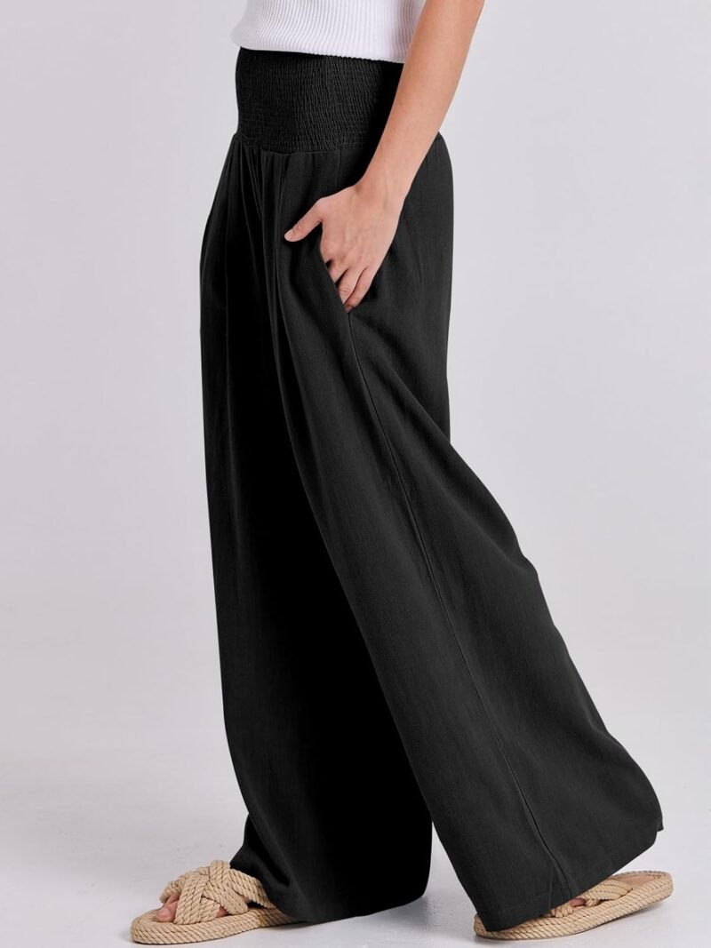 ANRABESS Women Linen Palazzo Pants Summer Boho Wide Leg High Waist Casual Lounge Pant 2025 Beach Travel Vacation Outfits - Image 7