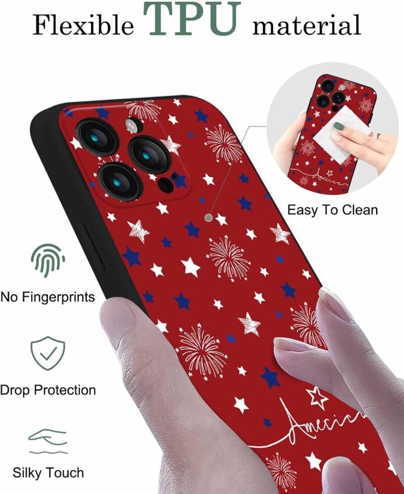Compatible with iPhone 14 Case 6.1 inch, Independence Day Phone Case Ultra Slim Thin America Blue Star Silicone Cover Anti-Scratch Shockproof Protective 4th of July Rubber Case - Image 3