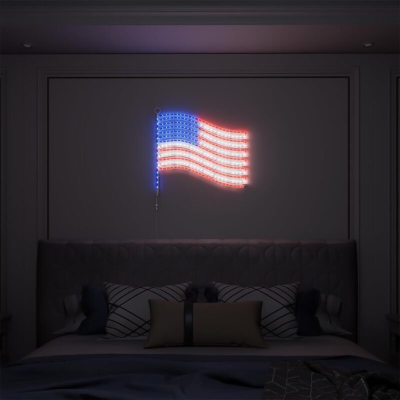 2025 New LED American Flag Lights - 24"x21.65" Large Lighted US Flags with 340LEDs Rope, IP65 Waterproof, Wall & Pole Hangable Led Flag for Memorial Day, Home, Garden Decoration (Plug in Power) - Image 3